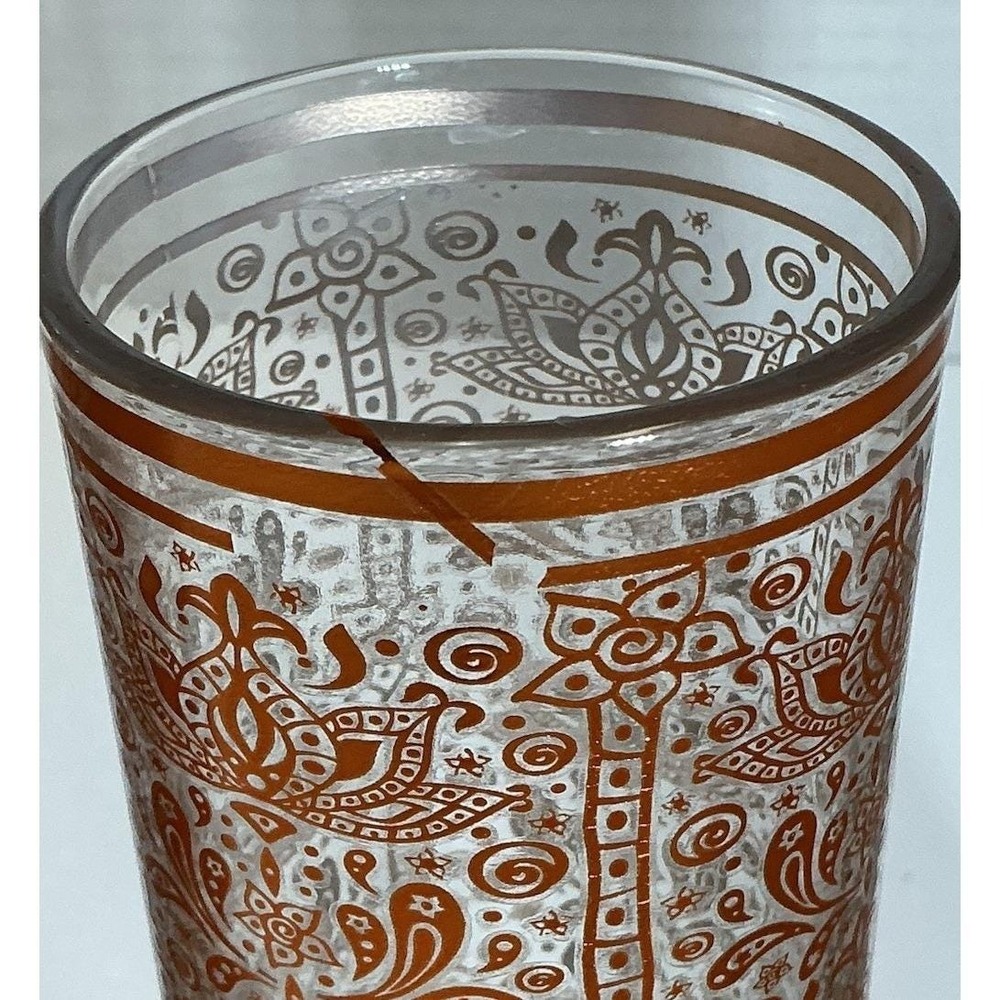 Vintage Moroccan Copper Filigree Highball Glasses Set of 4 Paisley Lotus Barware - Picture 8 of 11